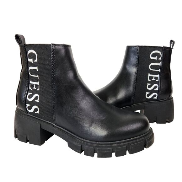 Guess Boot Women's Sz 6.5 Black Evolved Logo Lug Block Combat Boots - Picture 1 of 11